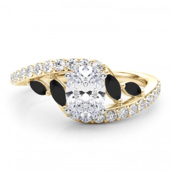 Swirl Design Lab Grown Diamond & Marquise Lab Black Lab Grown Diamond Engagement Ring 14K Yellow Gold (0.63ct)